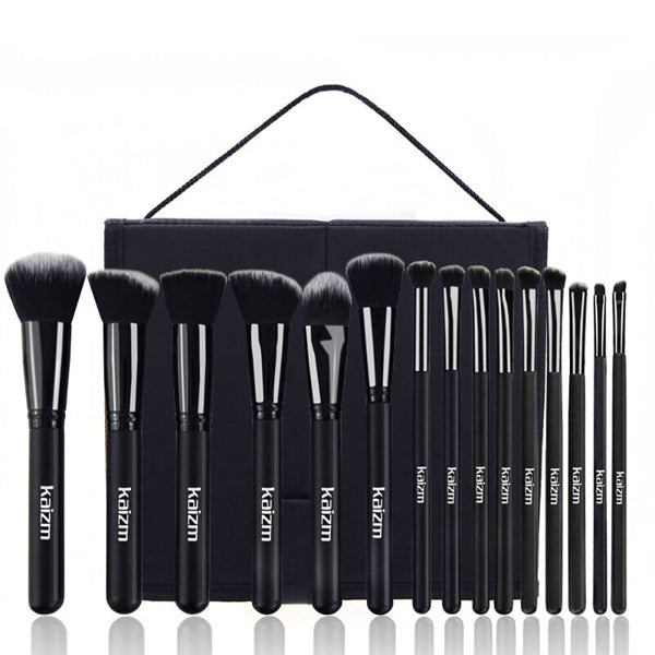 15Pcs Black Make up Brushes Woman Set With Bag Foundation Eyeliner Eyeshadow