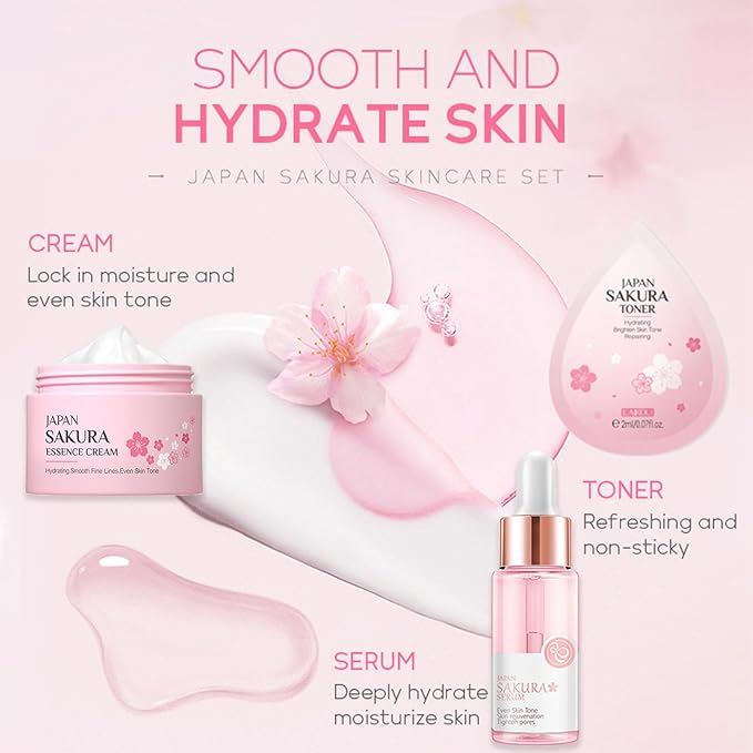 Skin Care Sets & Kits, Sakura Skin Care For Teenage Girls,Pamper Sets For Women Gifts,Skincare Set,Cream,Serum,Toner,Cleanser,Eye Mask,Sleep Mask,Mud Mask,Lip Mask (One Size, Sakura-Skin Care Kits-A)