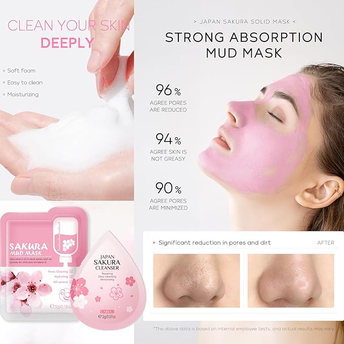 Skin Care Sets & Kits, Sakura Skin Care For Teenage Girls,Pamper Sets For Women Gifts,Skincare Set,Cream,Serum,Toner,Cleanser,Eye Mask,Sleep Mask,Mud Mask,Lip Mask (One Size, Sakura-Skin Care Kits-A)