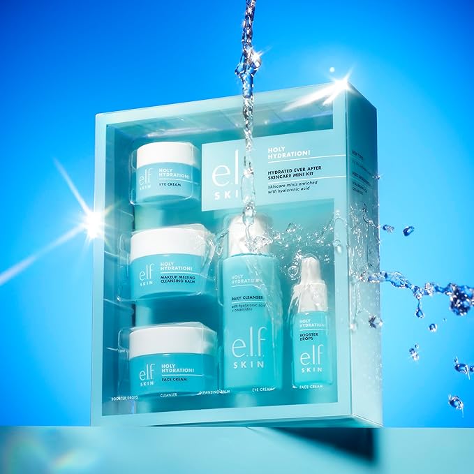 e.l.f. SKIN Hydrated Ever After Skincare Mini Kit, Cleanser, Makeup Remover, Moisturiser & Eye Cream For Hydrating Skin, Airplane-Friendly Sizes