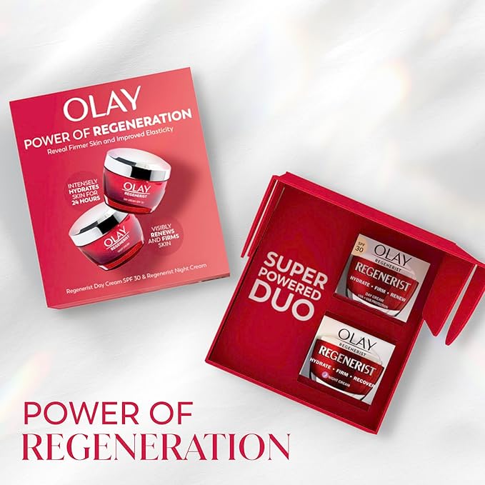 Olay Regenerist 3 Point Firming Anti-Ageing Giftset: Regenerist SPF 30 Day Face Cream 50ml + Regenerist Night Moisturiser 50ml, with Vitamin B3, Amino Peptides and Niacinamide