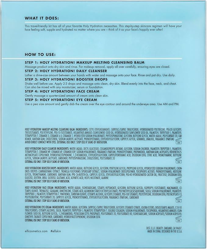 e.l.f. SKIN Hydrated Ever After Skincare Mini Kit, Cleanser, Makeup Remover, Moisturiser & Eye Cream For Hydrating Skin, Airplane-Friendly Sizes
